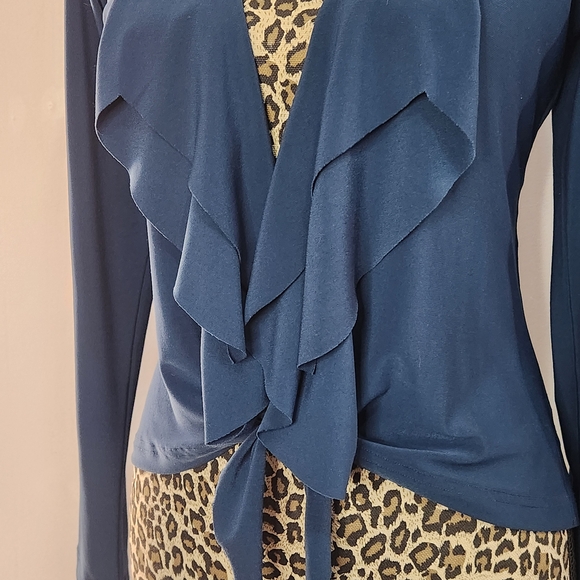 Dark Navy Open-Front Ruffle Cardigan - Picture 4 of 8